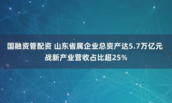 国融资管配资 山东省属企业总资产达5.7万亿元 战新产业营收占比超25%